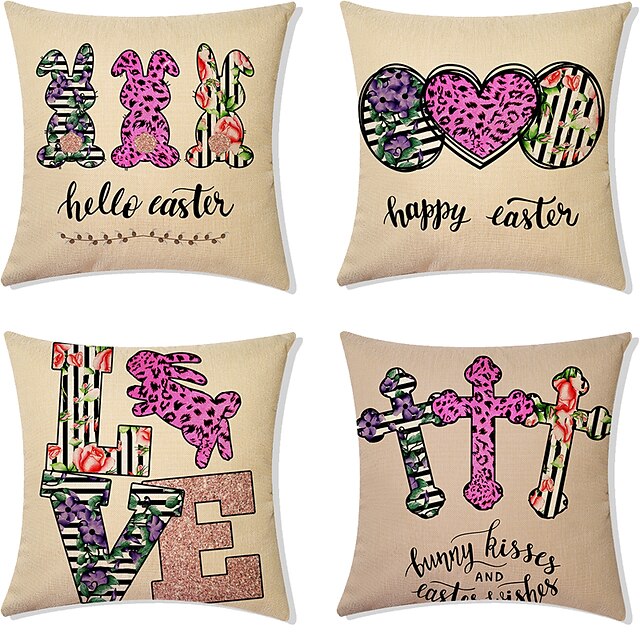 

Happy Easter Double Side Cushion Cover 4PC/set Soft Decorative Square Throw Pillow Cover Cushion Case Pillowcase for Sofa Bedroom Superior Quality Machine Washable