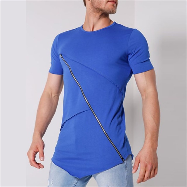 

Men's T shirt Solid Color Crew Neck Casual Daily Zipper Short Sleeve Tops Lightweight Fashion Big and Tall Sports Blue