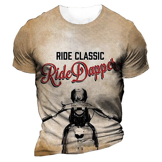 

Men's Unisex T shirt 3D Print Graphic Prints Motorcycle Crew Neck Street Daily Print Short Sleeve Tops Casual Vintage Designer Big and Tall Khaki