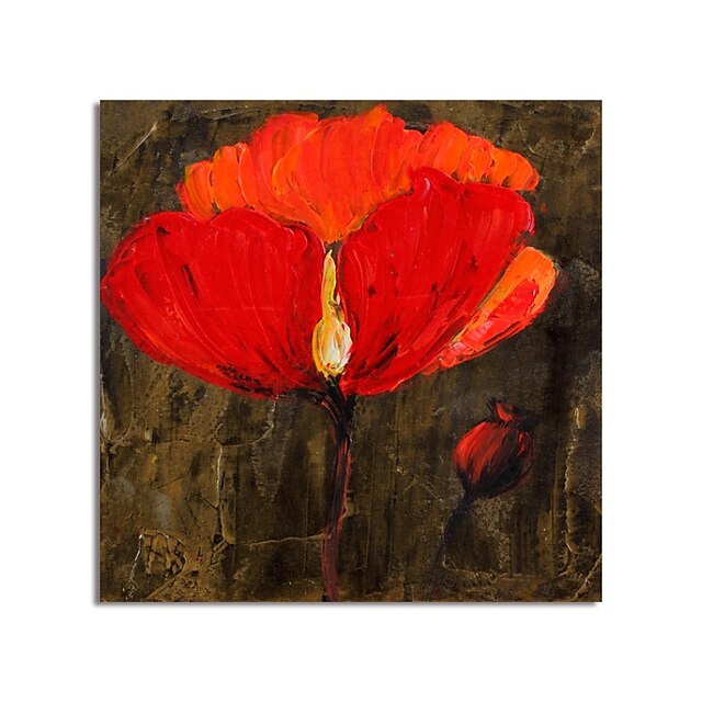 Home & Garden Wall Art | Oil Painting Hand Painted Square Abstract Floral / Botanical Modern Stretched Canvas - JA53423
