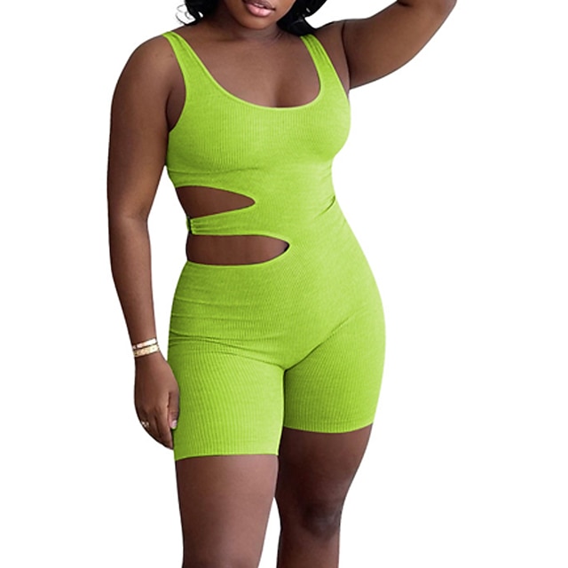 

Women's Romper Cut Out Solid Color Crew Neck Active Home Street Regular Fit Sleeveless Green Black Fuchsia S M L Spring