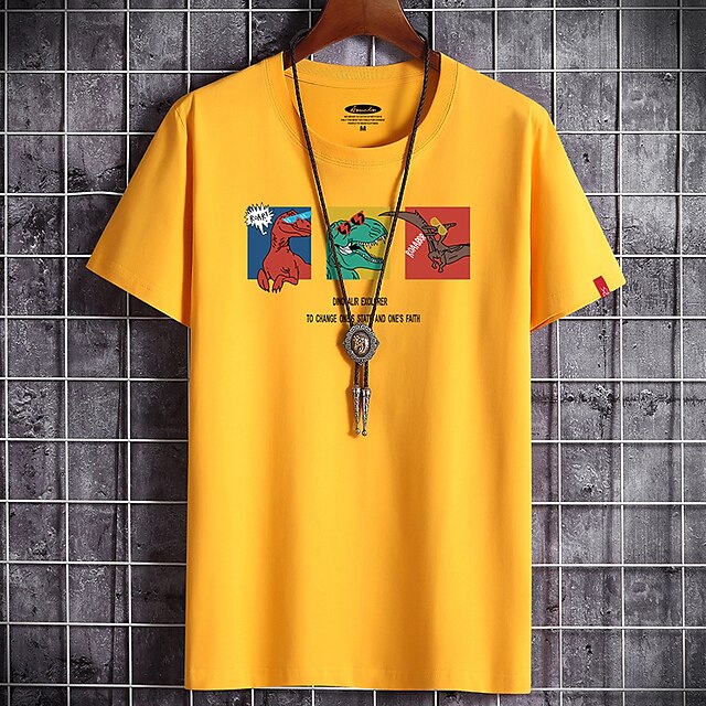 

Men's T shirt Print Graphic Round Neck Casual Daily Short Sleeve Tops Lightweight Formal Breathable White Black Dark Gray