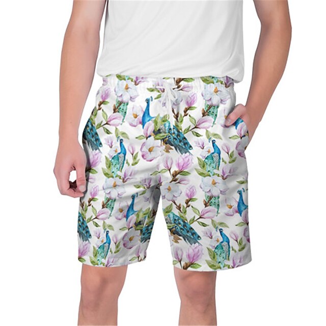 

Men's Streetwear Hawaiian Shorts Beach Shorts 3D Print Elastic Drawstring Design Short Pants Casual Daily Graphic Flower / Floral Breathable Soft Mid Waist Blue White Purple Coffee S M L XL XXL