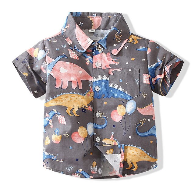 Baby & Kids Boys Clothing | Kids Boys Shirt Short Sleeve Cartoon Dinosaur Animal Gray Children Tops Spring Summer Active Daily I