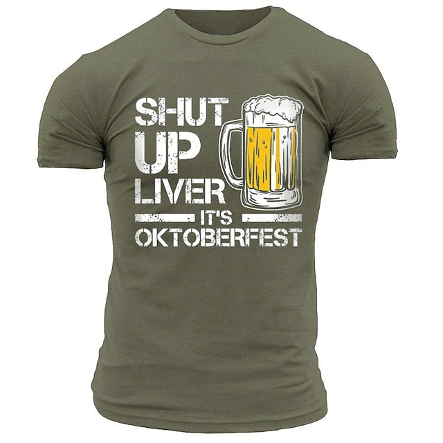 

Men's T shirt 3D Print Graphic Beer Letter Crew Neck Casual Daily Print Short Sleeve Tops Fashion Vintage Classic Comfortable Army Green