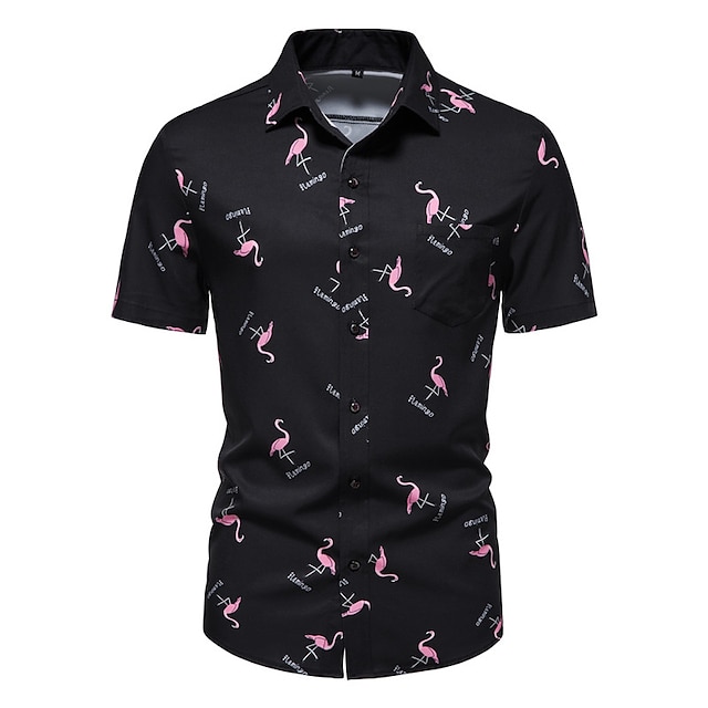  Pánské Košile Grafická košile Aloha košile Plameňák Přehnutý Černá Bílá 3D tisk Větší velikosti Dovolená Krátký rukáv 3D Tisk Oblečení Designové Barevné bloky Klasické Na běžné nošení