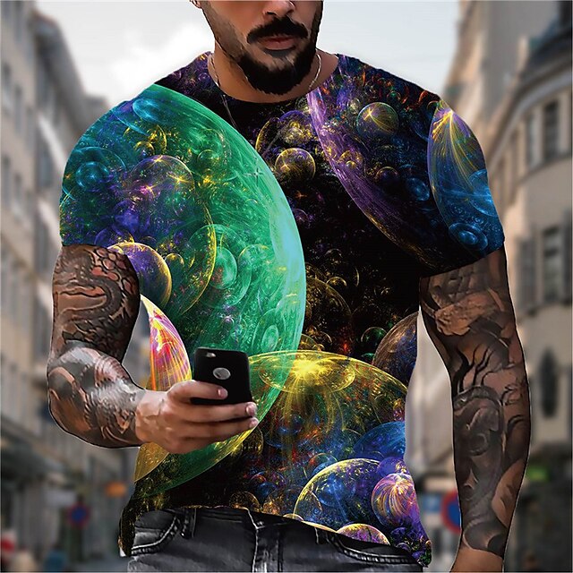 

Men's Unisex T shirt 3D Print Graphic Prints Vintage Bubble Crew Neck Street Daily Print Short Sleeve Tops Casual Designer Big and Tall Sports Green Blue