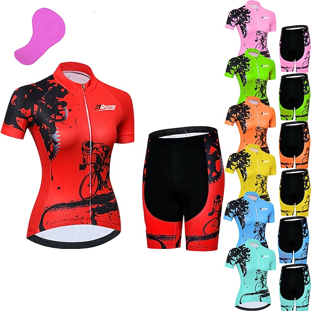  Women's Short Sleeve Cycling Jersey with Shorts 3D Pad Spandex Polyester Black Red Green Pink Solid Color Gear Bike Clothing Suit Breathable Ultraviolet Resistant Quick Dry Back Pocket Sweat wicking
