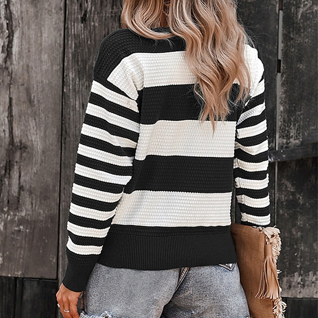 Womens Clothing Sweaters & Cardigans | Womens Sweater Jumper Ribbed Knit Stripe Knitted Striped Crew Neck Stylish Casual Home Da