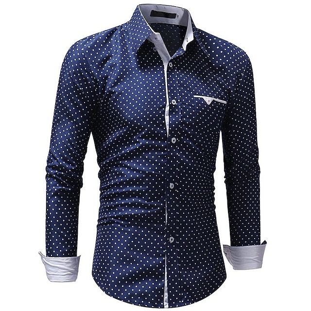 Mens Clothing Mens Shirts | Mens Dress Shirt Print Polka Dot Turndown Street Daily Button-Down Print Long Sleeve Tops Cotton Bus