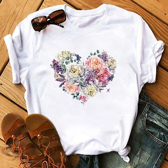 

Women's Plus Size Tops T shirt Heart Print Short Sleeve Crewneck Streetwear Valentine's Day Daily Going out Polyester Spring Summer Blue Gray