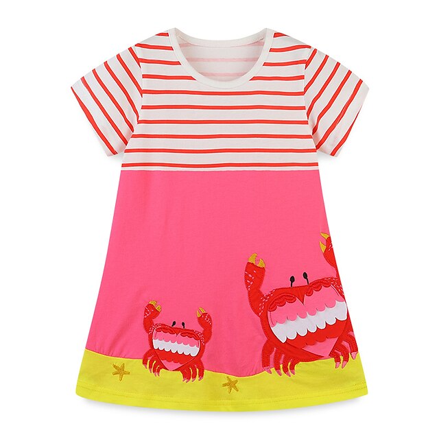 

Kids Little Girls' Dress Cartoon Striped A Line Dress Daily Print Pink Knee-length Short Sleeve Casual Dresses Summer Regular Fit 2-8 Years