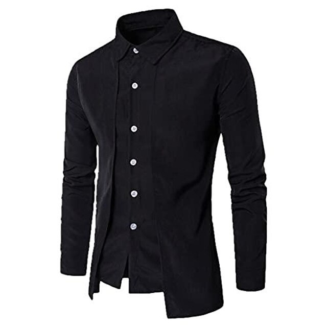 Men's Colored Shirt Lapel Dress Lining Long Sleeve Slim Fit Black 2023 ...