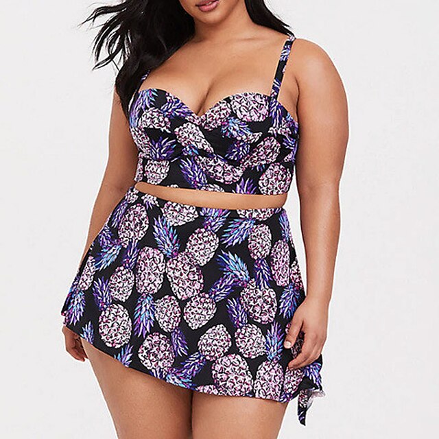 

Women's Swimwear Bikini 2 Piece Plus Size Swimsuit Open Back Blue Camisole Strap Bathing Suits New Casual Vacation / Modern / Spa / Padded Bras