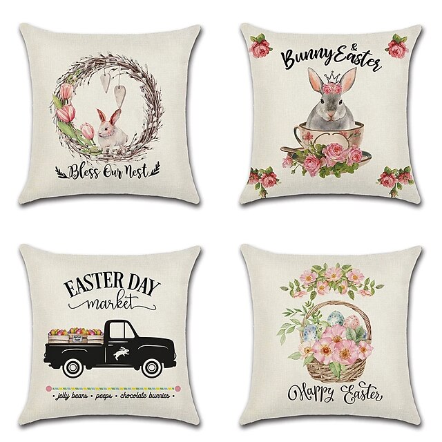 

Happy Easter Double Side Cushion Cover 4PC/set Soft Decorative Square Throw Pillow Cover Cushion Case Pillowcase for Sofa Bedroom Superior Quality Machine Washable