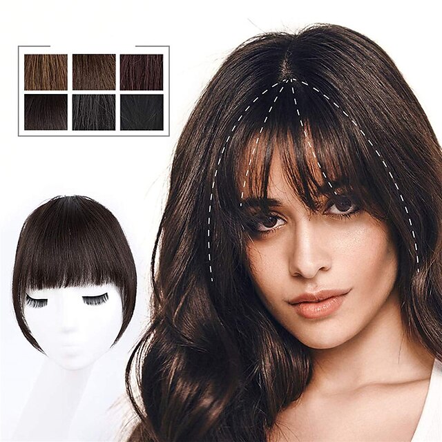 

Bangs Hair Clip in Bangs Human Hair Bangs Hairpieces for Women Dark Brown Clip on Bangs Fringe Neat Faker Bangs with Temples One Piece Bangs Hairpiece for Party and Daily Wear