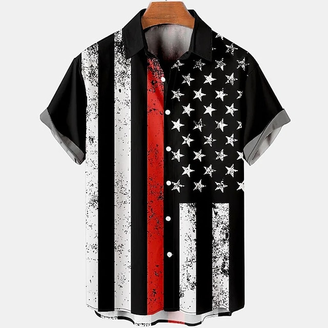 

Men's Shirt 3D Print National Flag Turndown Street Casual 3D Button-Down Short Sleeve Tops Casual Fashion Breathable Comfortable Black