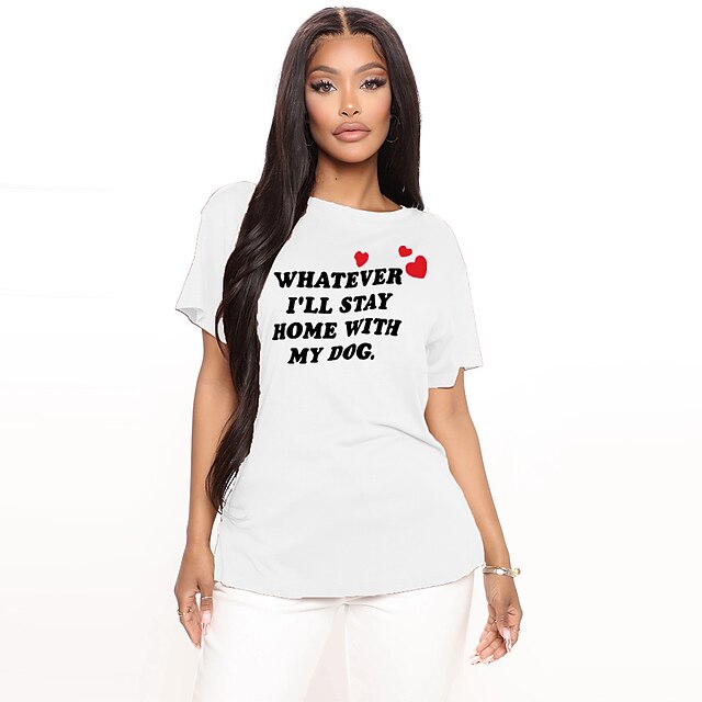 

Women's T shirt Graphic Letter Print Round Neck Basic Tops 100% Cotton Green Blue White