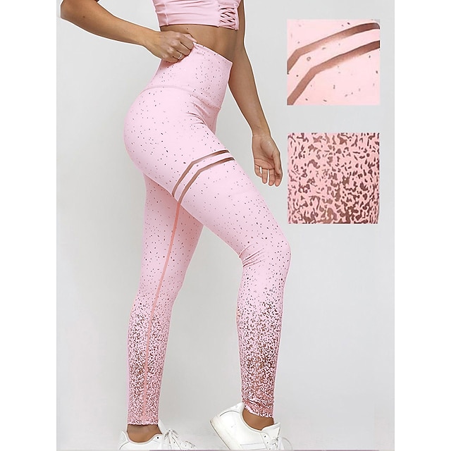  Women's Leggings Sports Gym Leggings Pink White Black Yoga Pants Tights Leggings Gradient Glitter Shine Tummy Control Butt Lift Quick Dry Clothing Clothes Fitness Gym Workout Running