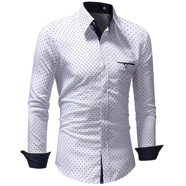 Mens Clothing Mens Shirts | Mens Dress Shirt Print Polka Dot Turndown Street Daily Button-Down Print Long Sleeve Tops Cotton Bus