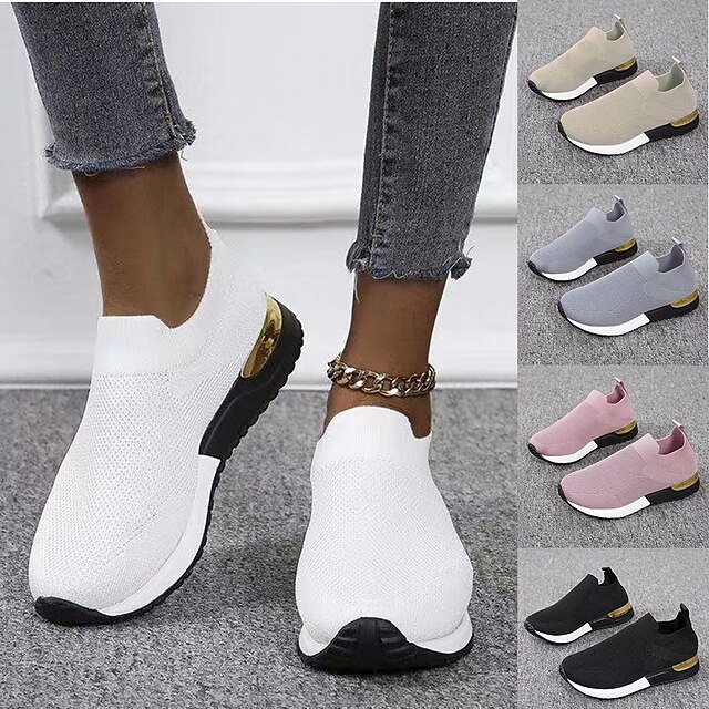 Women's Black Knit Slip-On Sneakers – Stylish Casual Shoes with Gold Heel Accent, Lightweight and Comfortable for Daily Wear 13