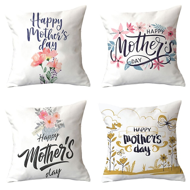 

Mother's Day Double Side Cushion Cover 4PC Soft Decorative Square Throw Pillow Cover Cushion Case Pillowcase for Bedroom Livingroom Superior Quality Machine Washable Indoor Cushion for Sofa Couch Bed Chair