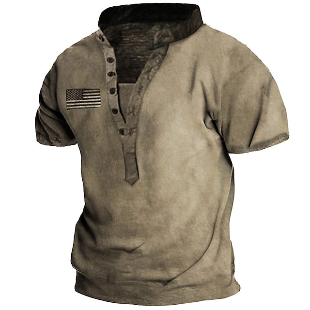 

Men's Henley Shirt Tee T shirt Graphic National Flag Henley Casual Daily Button-Down Print Short Sleeve Tops Fashion Vintage Retro Big and Tall Khaki