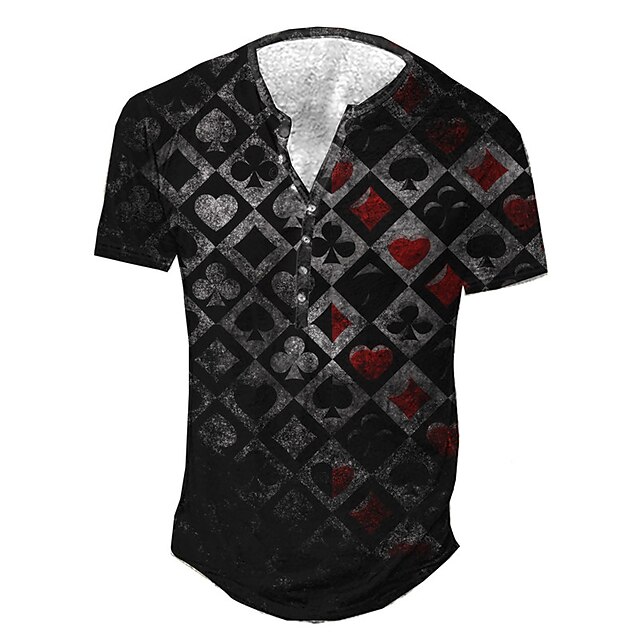 

Men's Henley Shirt Tee T shirt 3D Print Graphic Argyle Poker Plus Size Henley Daily Sports Button-Down Print Short Sleeve Tops Basic Casual Classic Designer Black