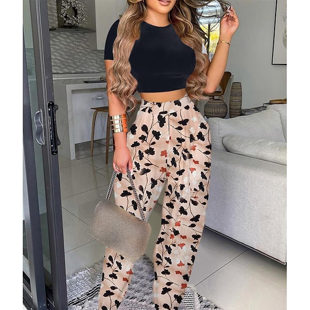 

Women's Streetwear Floral Casual Vacation Two Piece Set Crop Top Pants Sets Pant Jogger Pants Print Tops