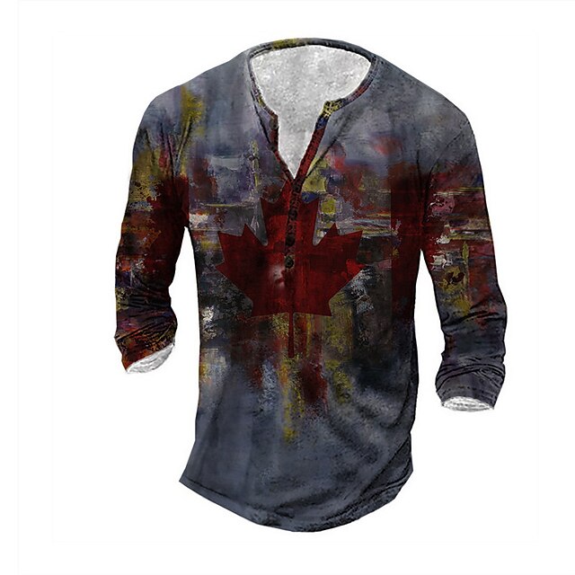 

Men's Henley Shirt Tee T shirt 3D Print Graphic National Flag Plus Size Henley Daily Sports Button-Down Print Long Sleeve Tops Basic Casual Classic Designer Gray Yellow