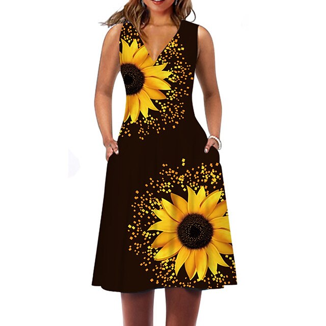 

Women's A Line Dress Midi Dress Black Fuchsia Gold Red Yellow Sleeveless Floral Butterfly Animal Pocket Print Spring Summer V Neck Elegant Vacation 2022 S M L XL XXL 3XL 4XL