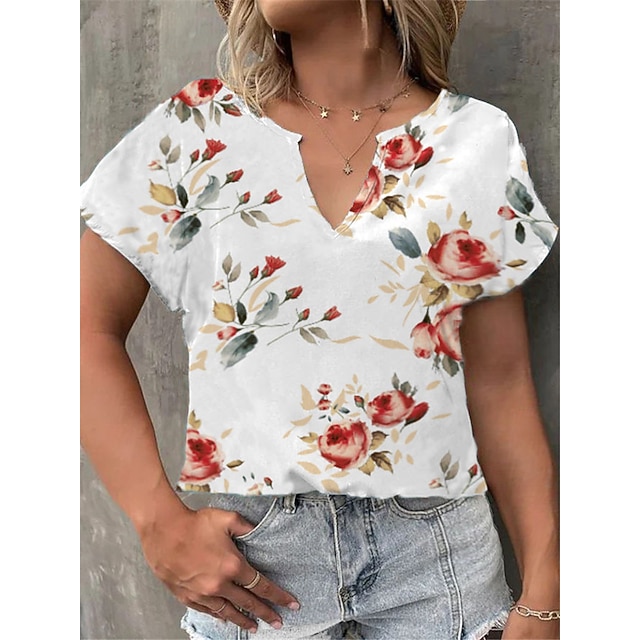 

Women's Plus Size Tops T shirt Floral Color Gradient Print Short Sleeve V Neck Streetwear Daily Going out Polyester Spring Summer Green Blue