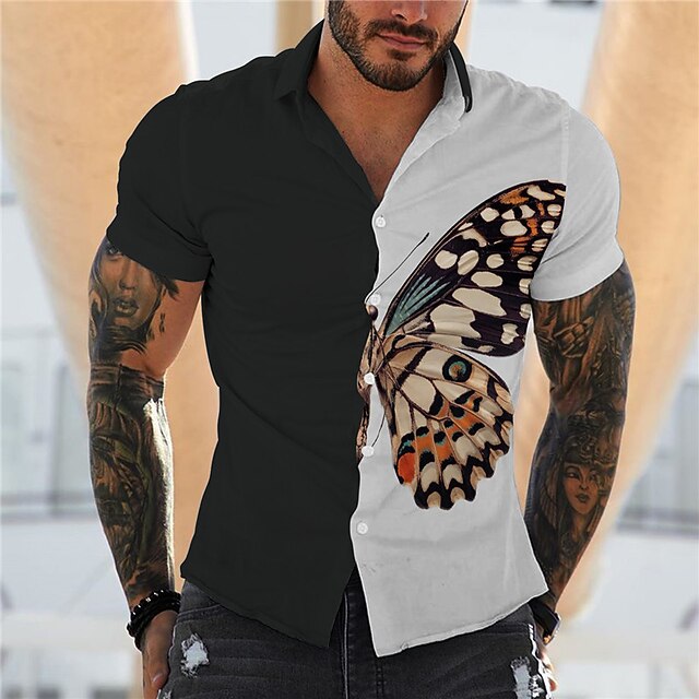 

Men's Shirt Butterfly Animal Turndown Street Casual Button-Down Print Short Sleeve Tops Casual Fashion Designer Breathable Black