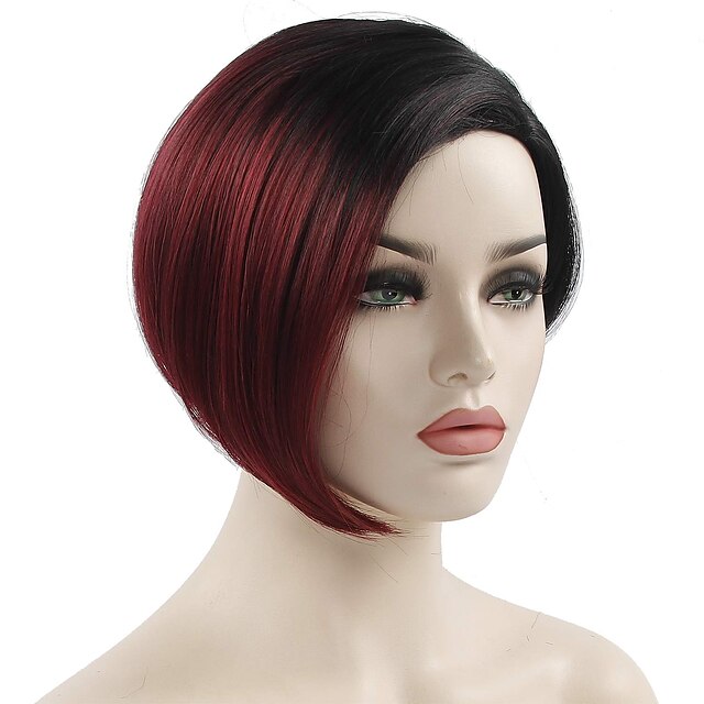  Short Wave Wig Black Women's Gradient Straight Hair Wig Synthetic Pixie Cut Wig High Temperature Fiber