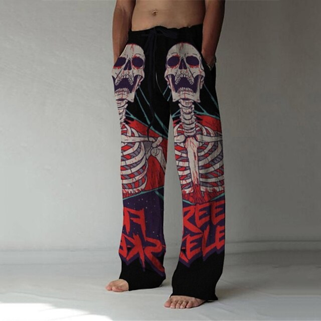 

Men's Fashion Streetwear Straight Baggy Beach Pants 3D Print Elastic Drawstring Design Front Pocket Pants Casual Daily Graphic Prints Skull Comfort Soft Mid Waist Red S M L XL XXL