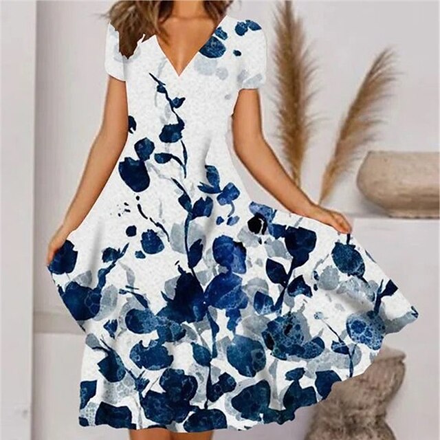 

Women's A Line Dress Knee Length Dress White Short Sleeve Floral Print Spring Summer V Neck Stylish Casual Vacation 2022 S M L XL XXL 3XL