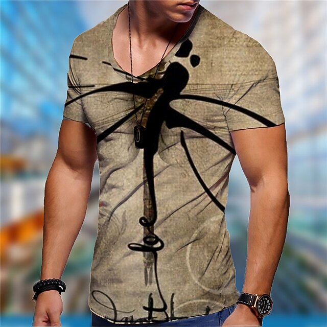 

Men's Unisex T shirt 3D Print Graphic Prints Insects V Neck Dragonfly Street Daily Print Short Sleeve Tops Casual Designer Big and Tall Sports Khaki