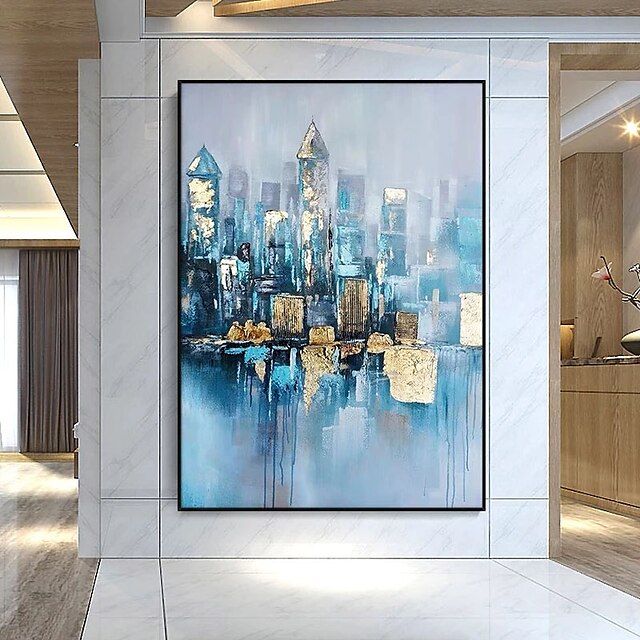 Home & Garden Wall Art | Oil Painting Hand Painted Vertical Abstract Landscape Contemporary Modern Rolled Canvas (No Frame) - TE