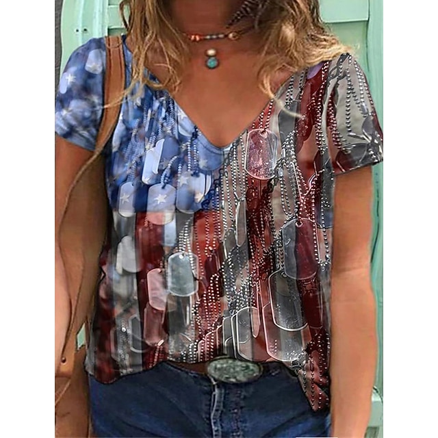 

Women's Plus Size Tops T shirt Color Gradient Geometry Print Short Sleeve V Neck Streetwear Daily Going out Cotton Spring Summer Blue