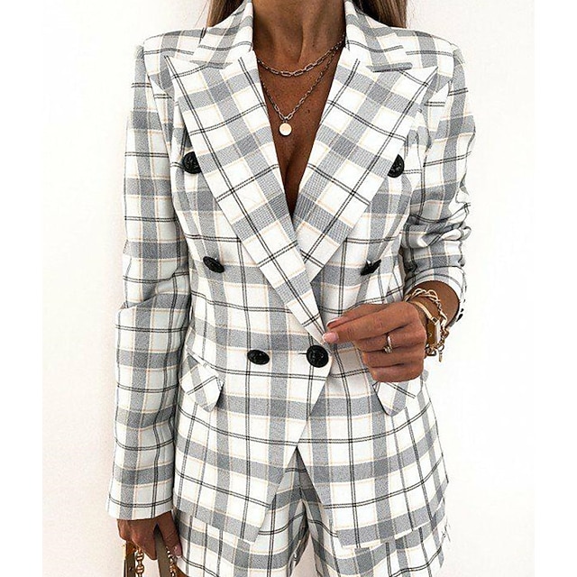 

Women's Basic Plaid Business Office Two Piece Set Blazer Shorts Sets Shorts Print Tops