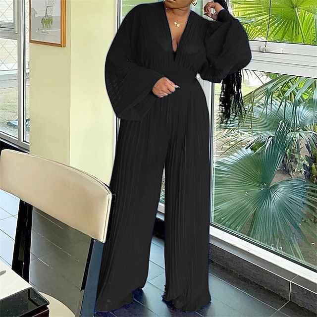 

Women's Plus Size Tops Set Plain Ruched Long Sleeve V Neck Streetwear Daily Going out Polyester Spring Summer Blue Black