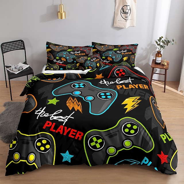 

Gamepad Pattern 3-Piece Duvet Cover Set Hotel Bedding Sets Comforter Cover with Soft Lightweight Microfiber, Include 1 Duvet Cover, 2 Pillowcases for Double/Queen/King(1 Pillowcase for Twin/Single)