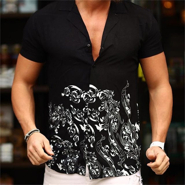 

Men's Shirt Spray Turndown Street Casual Button-Down Print Short Sleeve Tops Casual Fashion Breathable Comfortable Black