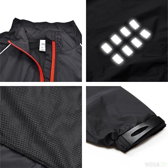 Veste De Cyclisme WOSAWE Manches Longues Haute Visibilité - Coupe-vent Léger Pour Vélo - Noir