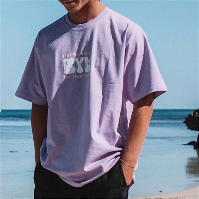 

Men's T shirt Hot Stamping Graphic Letter Crew Neck Casual Daily Print Short Sleeve Tops Lightweight Fashion Big and Tall Sports Purple