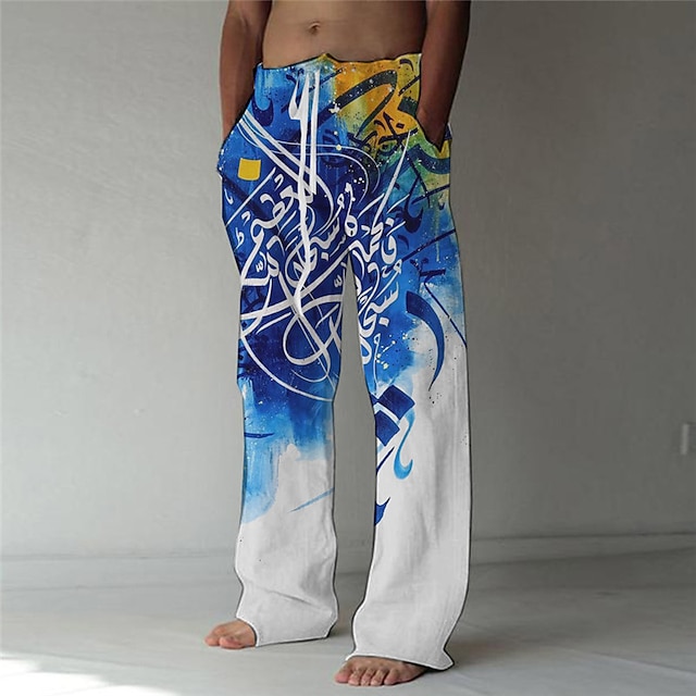 

Men's Fashion Designer Straight Trousers Beach Pants 3D Print Elastic Drawstring Design Front Pocket Pants Casual Daily Graphic Prints Graffiti Comfort Soft Mid Waist White Khaki S M L XL XXL