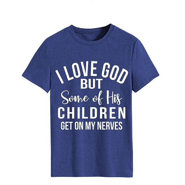

Women's Painting T shirt Text Print Round Neck Basic Tops Green Blue White
