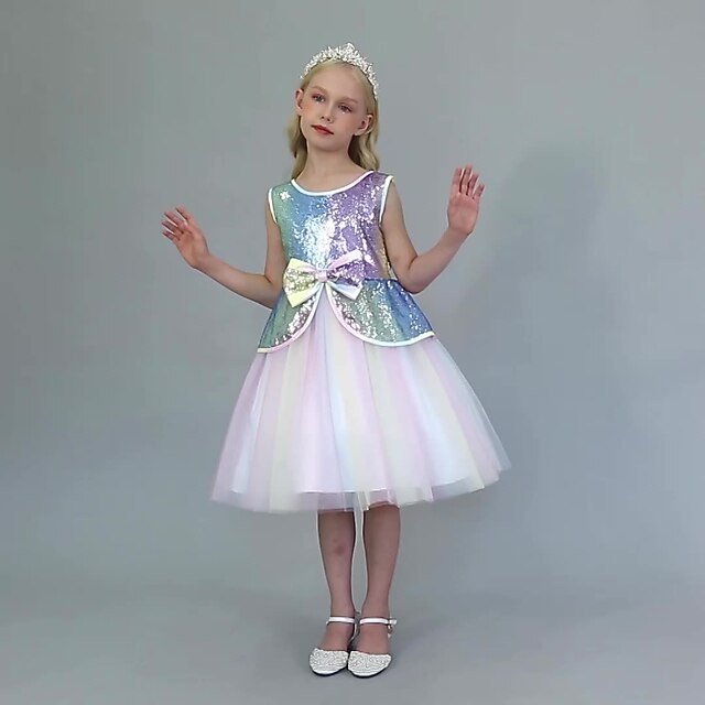 

Kids Little Girls' Dress Sequin colour A Line Dress Christening dress Ruched Mesh Sparkle Green White Midi Sleeveless Princess Sweet Dresses Summer Regular Fit 3-10 Years