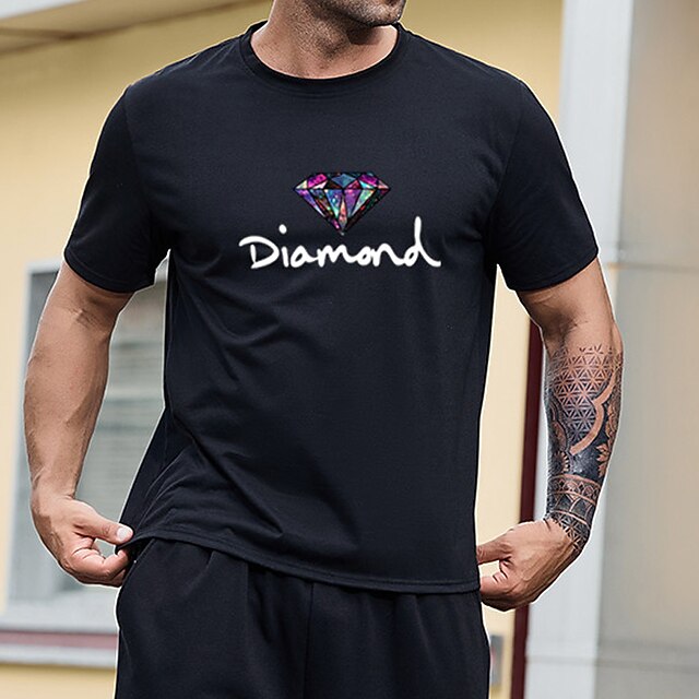 

Men's T shirt Hot Stamping Graphic Prints Jewelry Crew Neck Street Casual Print Short Sleeve Tops Basic Fashion Designer Big and Tall Black Khaki Red