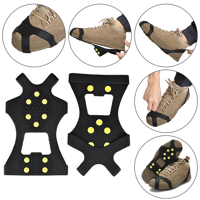 Ice & Snow Grips Cleat Over Shoe/Boot Traction Cleat Rubber Spikes Anti Slip 10 Steel Studs Crampons Slip-on Stretch Footwear 12